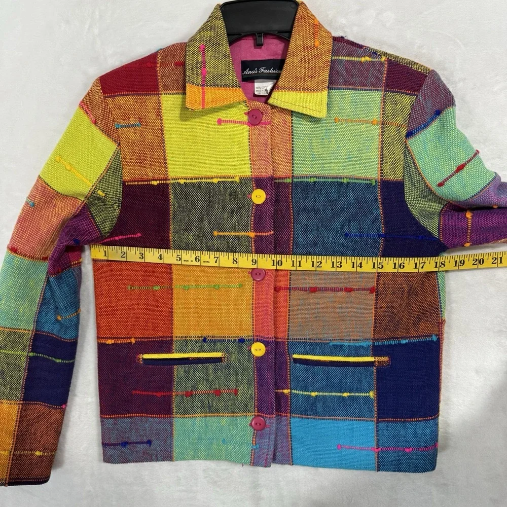 Vintage Rainbow Blazer Jacket Size XS Boxy Colorful Neon Pop Art Deco Tribal 90s